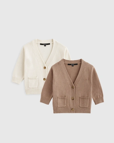 Quince Kids' Oversized V-neck Cardigan 2-pack In Egret/stucco