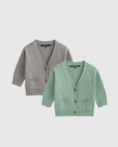 Quince Kids' Oversized V-neck Cardigan 2-pack In Grey/granite Green