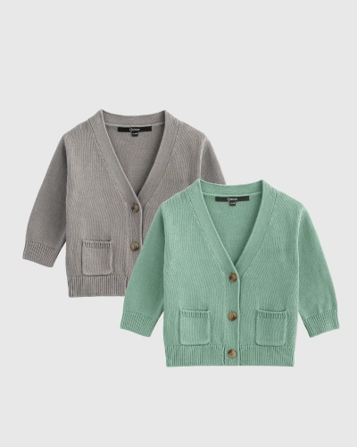 Quince Kids' Oversized V-neck Cardigan 2-pack In Grey/granite Green
