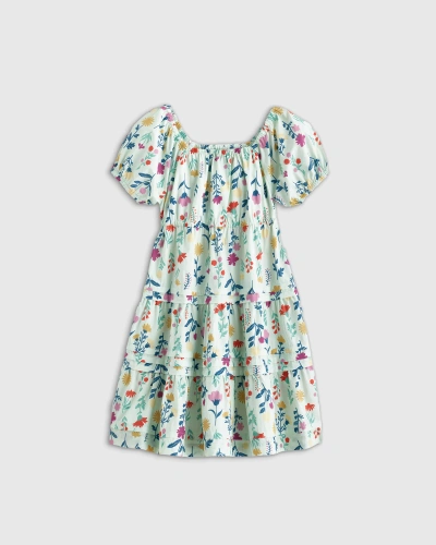 Quince Poplin Tiered Dress In Botanical Floral