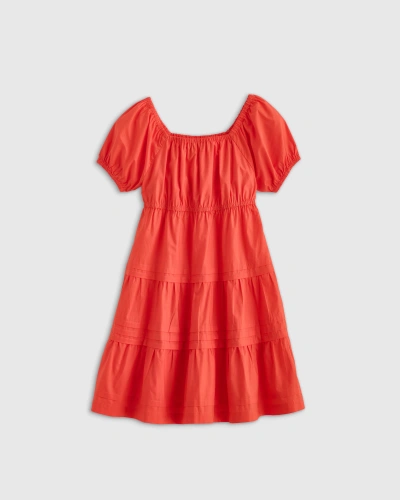 Quince Poplin Tiered Dress In Vermilion Red