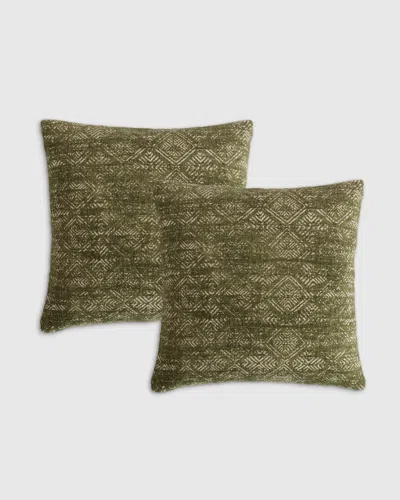 Quince Printed Linen Geo Pillow Cover Set Of 2 In Green
