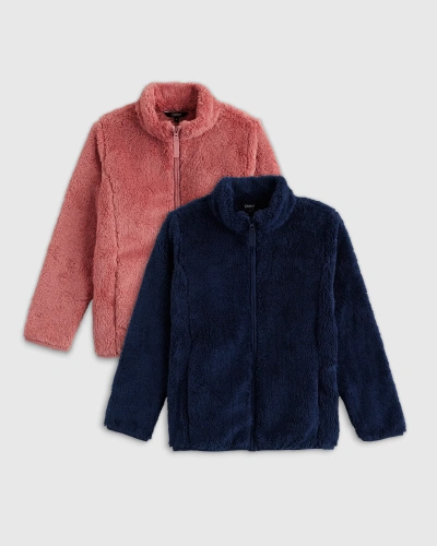 Quince Kids' Recycled Sherpa Fleece Jacket 2-pack In Dusty Rose/navy