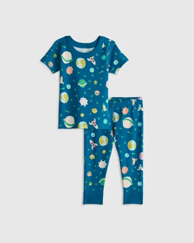 Quince Kids' Short Sleeve And Pants Pajama Set In Blue