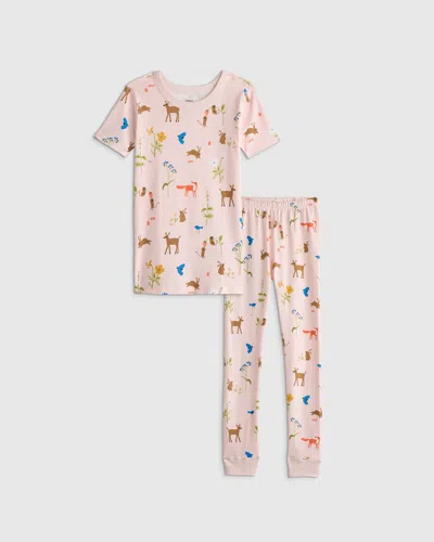 Quince Kids' Short Sleeve And Pants Pajama Set In Pink
