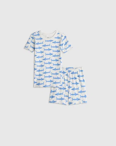 Quince Kids' Short Sleeve And Shorts Pajama Set In Blue