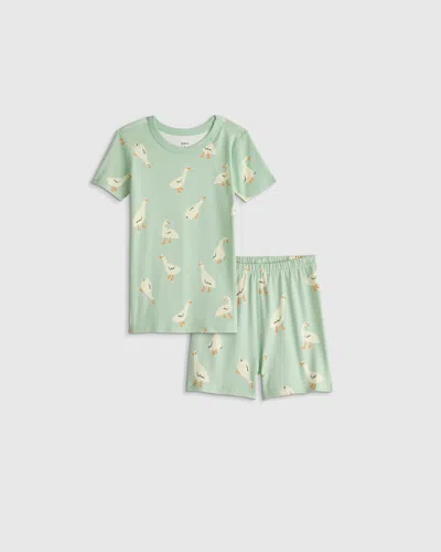 Quince Kids' Short Sleeve And Shorts Pajama Set In Green