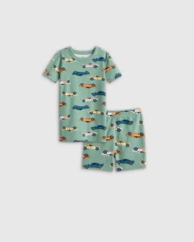 Quince Kids' Short Sleeve And Shorts Pajama Set In Racecars