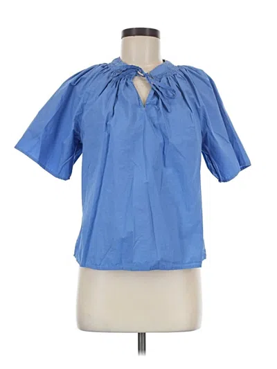 Pre-owned Quince Short Sleeve Blouse In Blue