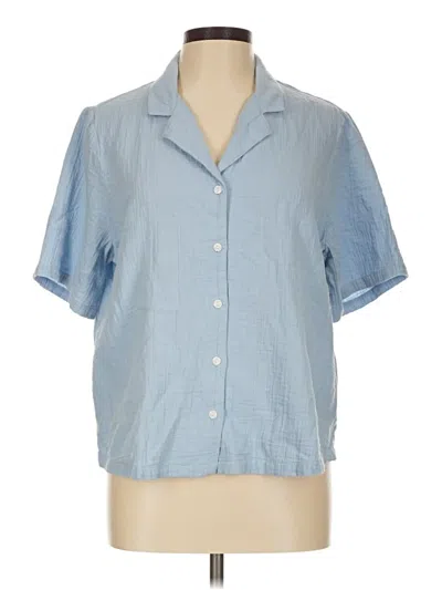 Pre-owned Quince Short Sleeve Blouse In Blue
