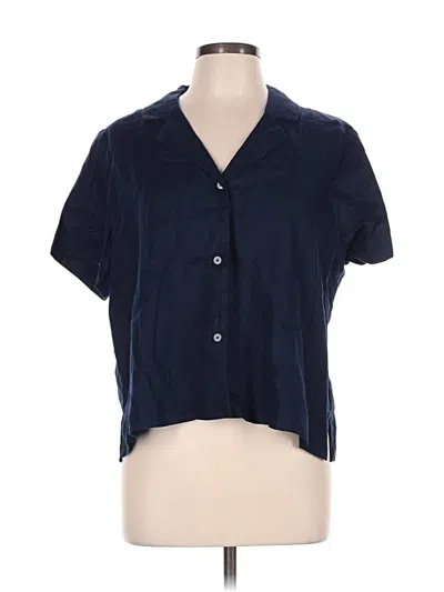 Pre-owned Quince Short Sleeve Blouse In Blue