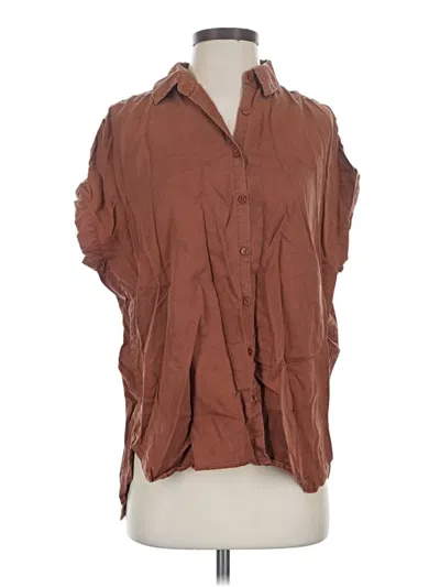 Pre-owned Quince Short Sleeve Blouse In Brown