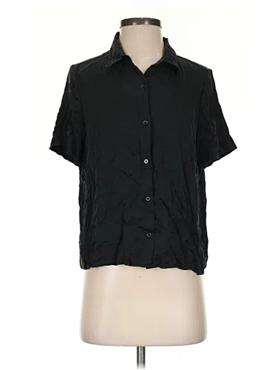 Pre-owned Quince Short Sleeve Silk Top Black Collared Neckline Tops