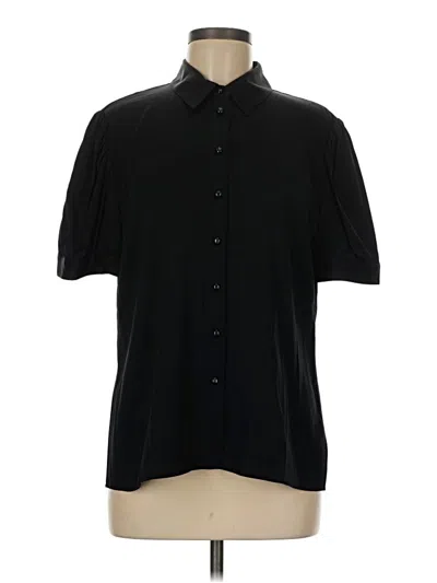 Pre-owned Quince Short Sleeve Silk Top Black Solid Pattern Mock Neckline Tops