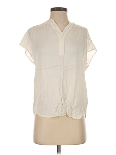 Pre-owned Quince Short Sleeve Silk Top Ivory Collared Neckline Tops
