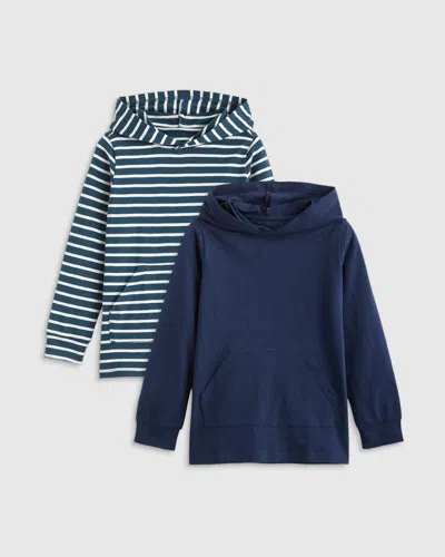Quince Slub Hooded T-shirt 2 Pack In Blue Stripe/navy