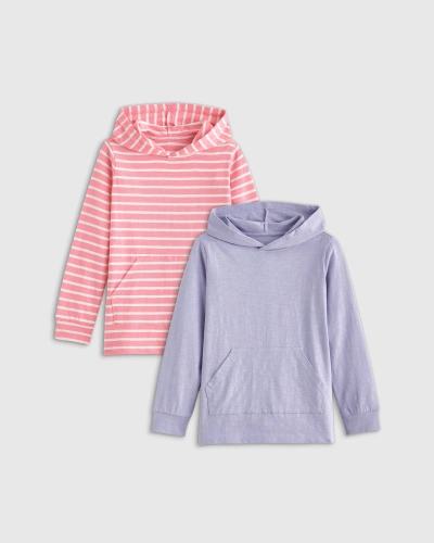 Quince Kids' Slub Hooded T-shirt 2 Pack In Pink Stripe/lilac