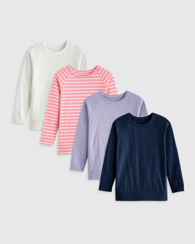 Quince Kids' Slub Long Sleeve T-shirt 4-pack In White/pink Stripe/lilac