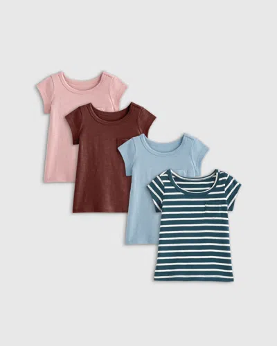 Quince Kids' Slub T-shirt 4-pack In Dusty Rose/chocolate/blue