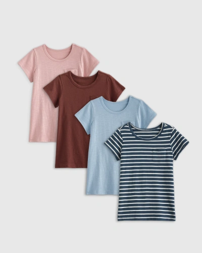 Quince Slub T-shirt 4-pack In Dusty Rose/chocolate/blue