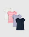Shop Quince Slub T-shirt 4-pack In White/pink Stripe/lilac