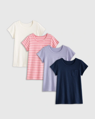 Quince Kids' Slub T-shirt 4-pack In White/pink Stripe/lilac