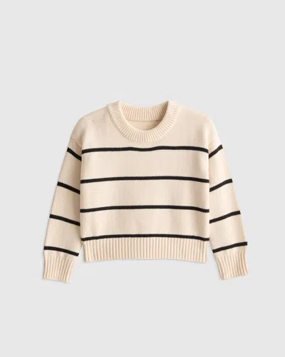 Quince Kids' Striped Crew Sweater In White/black Stripe