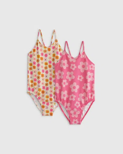 Quince Sunsafe One-piece Swimsuit 2-pack, Size 4t, Recycled Polyester In Pink Daisy/multi Daisy