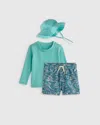 QUINCE SUNSAFE RASH GUARD, SWIM TRUNKS & HAT SET