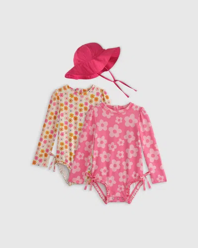 Quince Sunsafe Ruffle One-piece Rash Guard & Hat Set, Size 0-3m, Recycled Polyester In Multi
