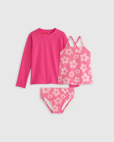 Quince Sunsafe Tank Topini Swimsuit & Rash Guard Set In Pink Daisy