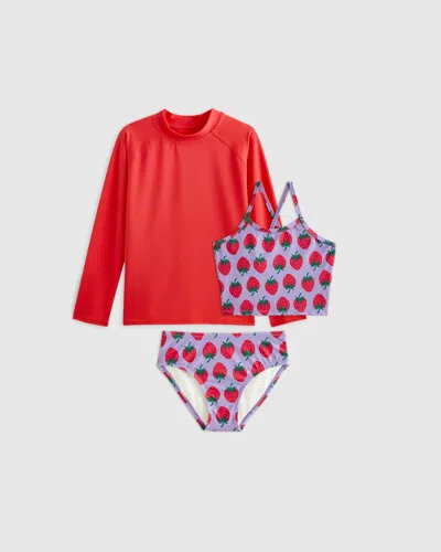 Quince Kids' Tank Topini And Long Sleeve Raglan Rash Guard Set In Strawberries