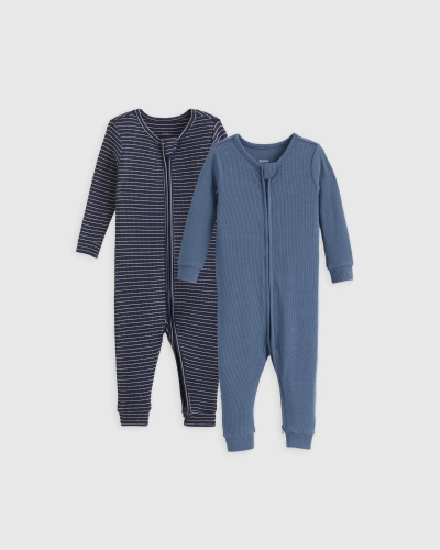 Quince The Softest Rib One Piece Pajamas 2-pack- Baby Boy In Navy Stripe/blue