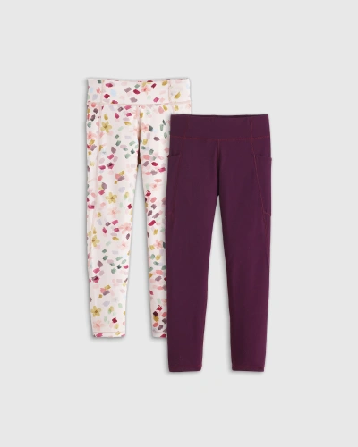 Quince Ultra-form Active Pocket Leggings 2-pack In Pink Confetti Dot/plum