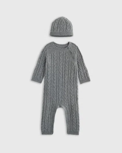 Quince Kids' Washable Cashmere Cable One Piece & Hat Set In Heather Grey