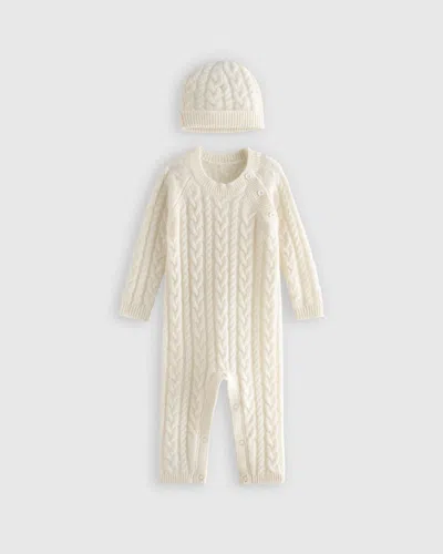 Quince Kids' Washable Cashmere Cable One Piece & Hat Set In Ivory