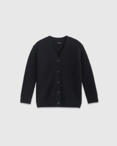 Quince Washable Cashmere Oversized Fisherman Cardigan Sweater In Black
