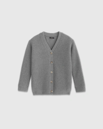 Quince Washable Cashmere Oversized Fisherman Cardigan Sweater In Heather Grey