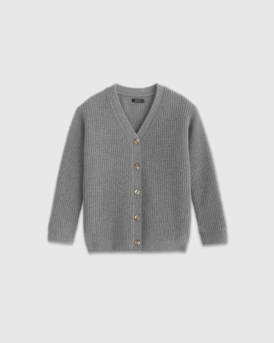 Quince Kids' Washable Cashmere Oversized Fisherman Cardigan Sweater In Heather Grey