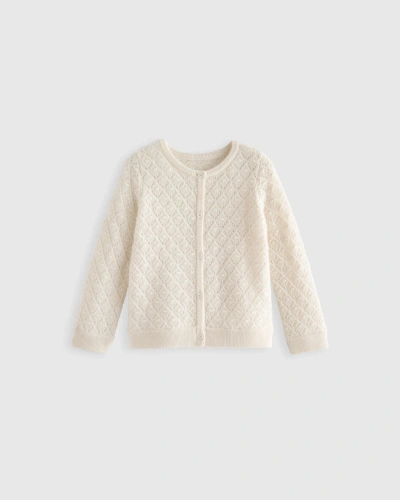 Quince Washable Cashmere Pointelle Cardigan Sweater In Ivory