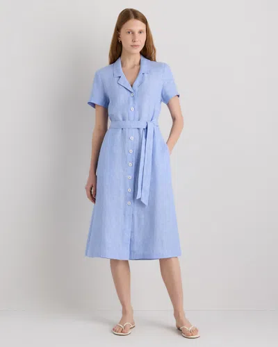 Quince Women's 100% European Linen Button Front Dress In Blue