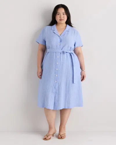 Quince Women's 100% European Linen Button Front Dress In Blue