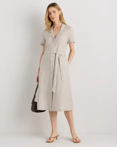 Quince Women's 100% European Linen Button Front Dress In Brown