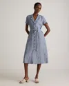 Quince Women's 100% European Linen Button Front Dress In Chambray Stripe