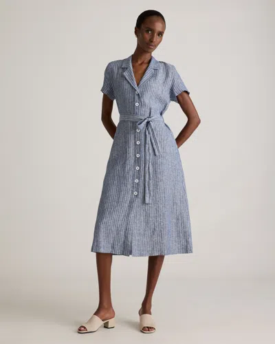 Quince Women's 100% European Linen Button Front Dress In Chambray Stripe