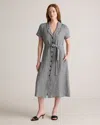 Quince Women's 100% European Linen Button Front Dress In Classic Mini Gingham