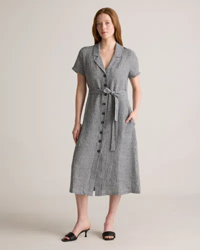 Quince Women's 100% European Linen Button Front Dress In Classic Mini Gingham