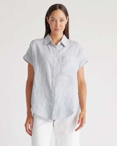 Quince Women's 100% European Linen Camp Shirt In Blue Pinstripe