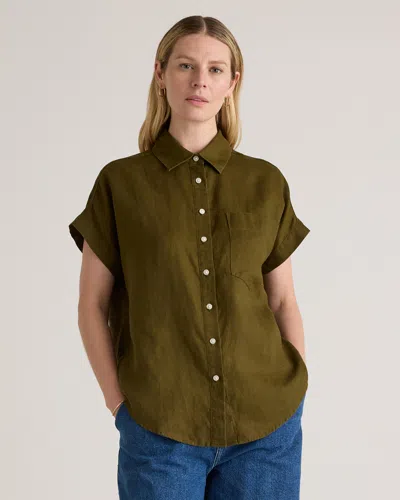 Quince Women's 100% European Linen Camp Shirt In Martini Olive