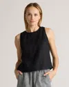 Quince Women's 100% European Linen Cropped Tank Top In Black